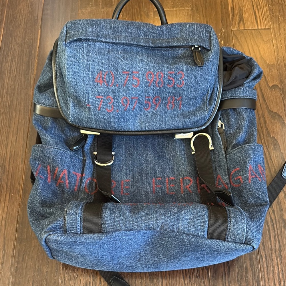 Salvatore Ferragamo Blue Backpack with Denim Finish